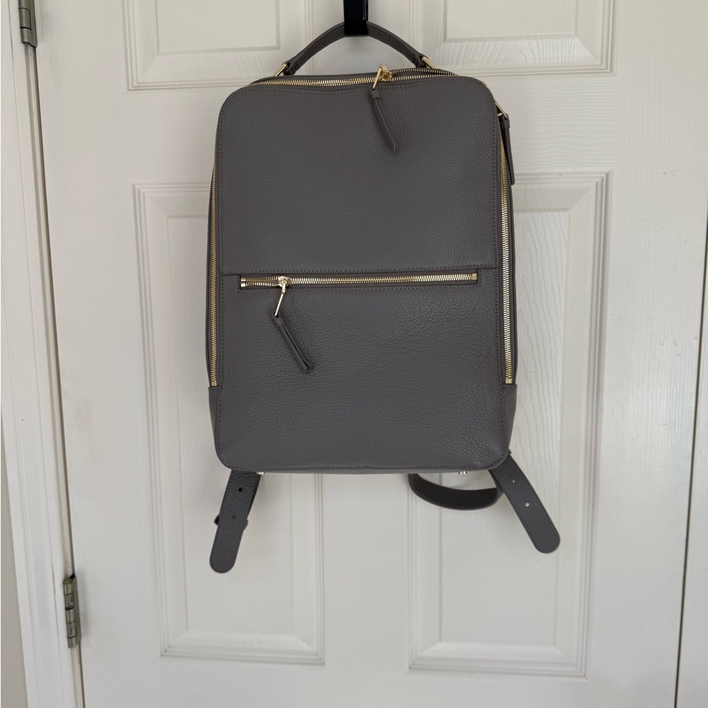 Quince Women’s Gray Italian Leather Backpack with Gold Hardware